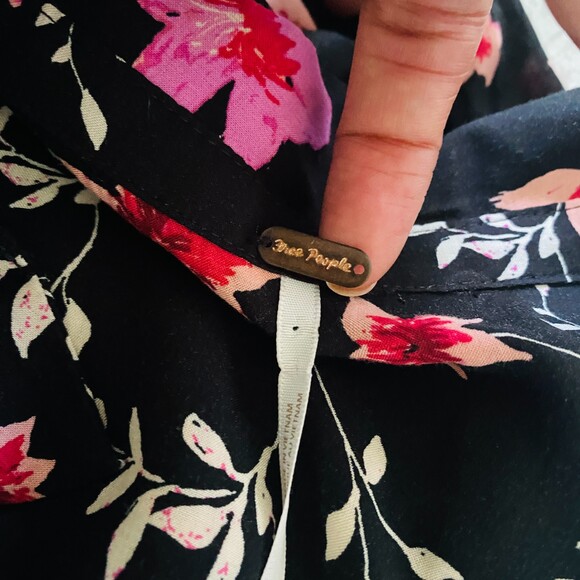 NWT Free People Black Combo Lighten Up Long Sleeve Belted Collared Mini Dress S - Picture 14 of 15